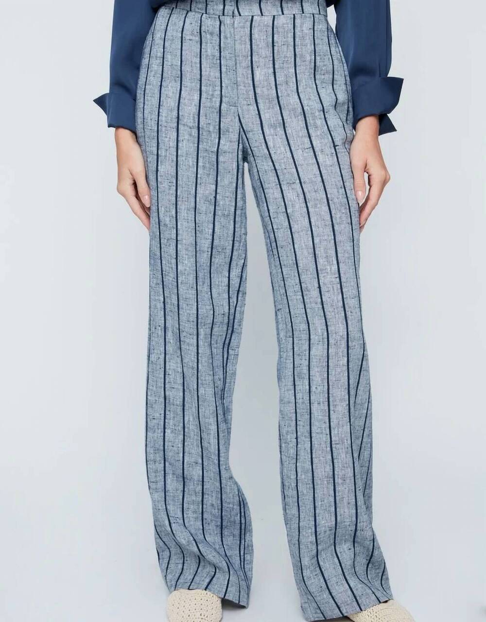 NEW RENUAR women's clara fit linen pant in indigo stripe
